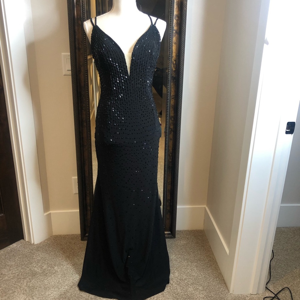 Blush long black dress with stunning sequin detail